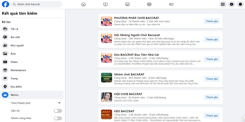 Các nhóm chơi bài Baccarat trên Facebook